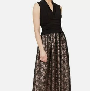 Ignite Evening Dress Black Lace Size 10 blush pink underling V Neck Ruched maxi
